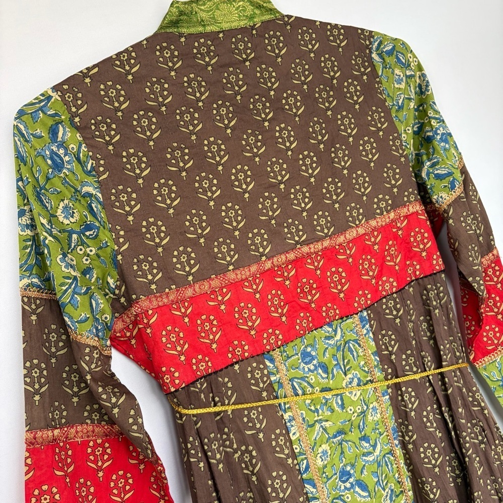 J. Peterman Boho Patchwork Caftan Maxi Dress Duster Size 12 Festival Jaisalmer - Picture 16 of 16